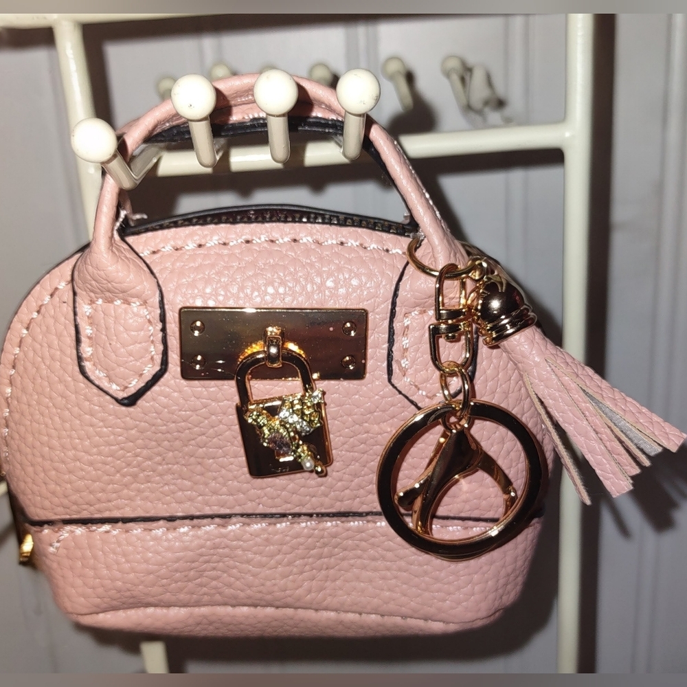 Mini Bag Tea Rose & Rose Gold Crown & Scepter Charm Crystal Bling  Keychain